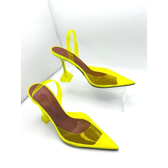 AMINA MUADDI NEON YELLOW PVC HOLLI SLING PARTY HEELS size 37 - Picture 6 of 12